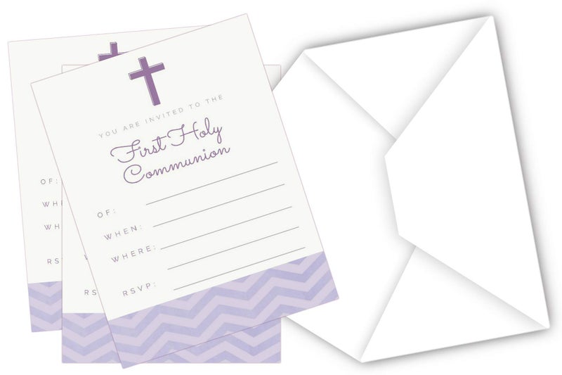 Elcer 20 First Holy Communion Invitations for Girls | Religious Party Invitation Fill in Blank Cards Invites | with white envelopes | 5" x 7" inches - Image 4